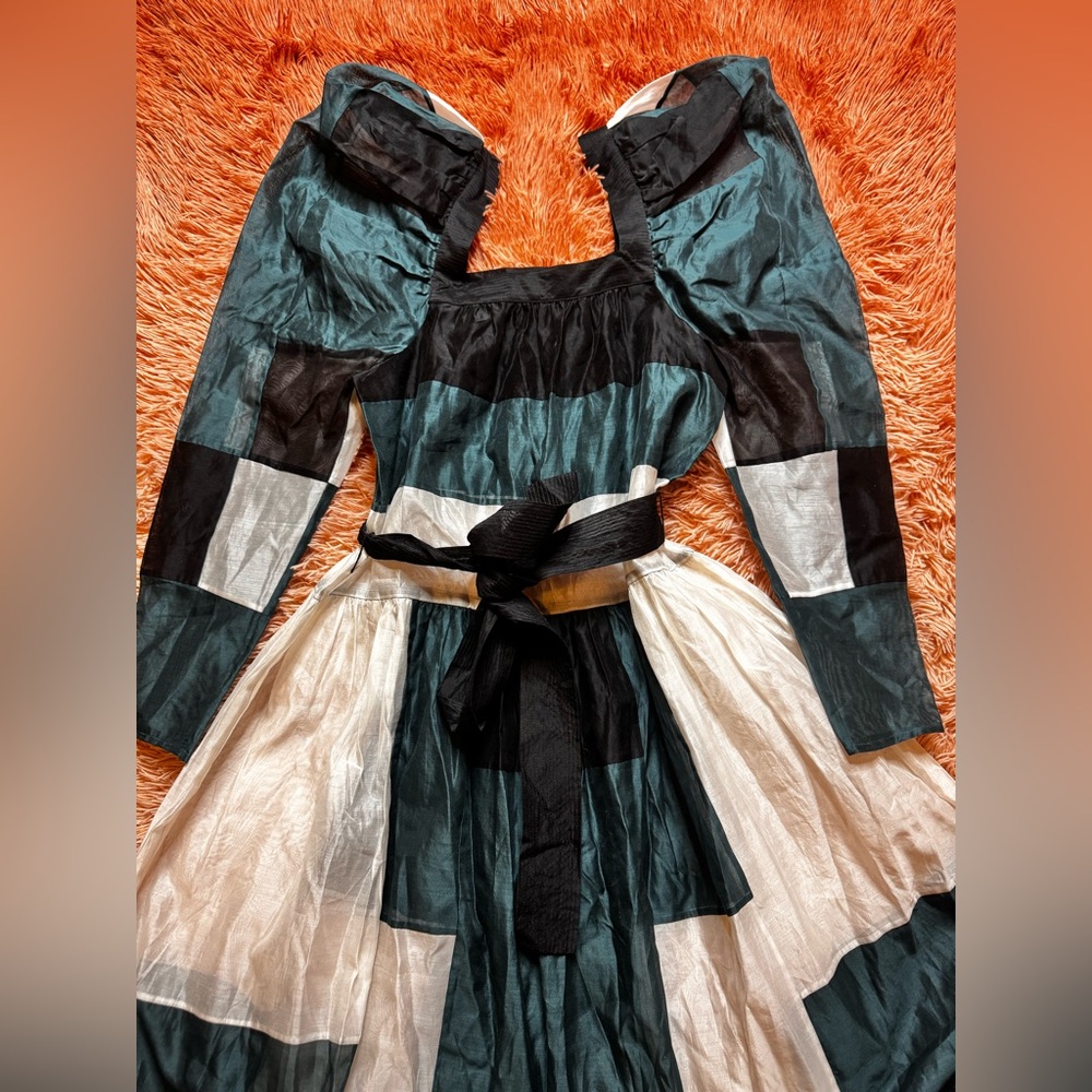 Ulla Johnson Colorblock Midi Dress in Black, Gold, and Cream - Picture 4 of 11